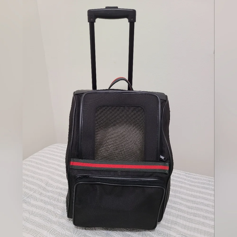 Dog/Cat/Pet Bag- Petote Travel wheel Bag: Rio black with stripes 13.75
